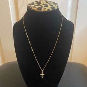 Elegant Stainless Steel Gold Cubic Zirconia Cross Pendant Necklace